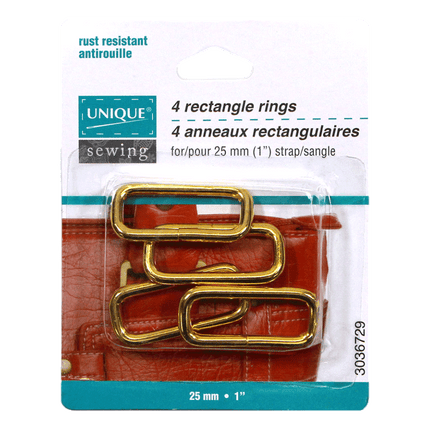 Bag hardware 25mm Gold rectangle rings sold by RQC Supply Canada located in Woodstock, Ontario