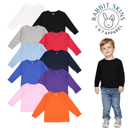 3311 Toddler Long Sleeve Cotton Jersey T-shirt from Rabbit Skins. Shown in all available colours sold by RQC Supply Canada.