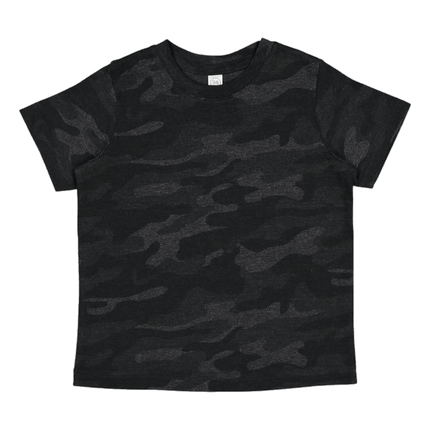 3322 Infant Fine Jersey Short Sleeve T-Shirt by Rabbit Skins, shown in Storm Camo / Black. Sold by RQC Supply Canada.