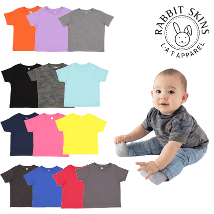 3322 Infant Fine Jersey Short Sleeve T-Shirt by Rabbit Skins, shown in all available colours. Sold by RQC Supply Canada.