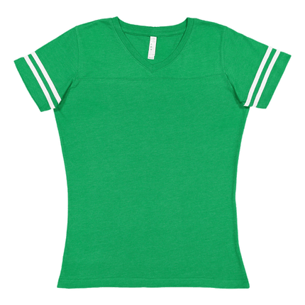 Green and Blended White Ladies V Neck Football Tshirts sold by Rqc Supply Canada
