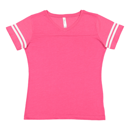 Vintage Hot Pink and Blended White Ladies V Neck Football Tshirts sold by Rqc Supply Canada