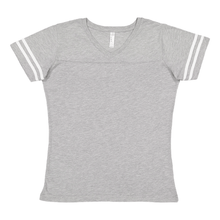 Vintage Heather and Blended White Ladies V Neck Football Tshirts sold by Rqc Supply Canada
