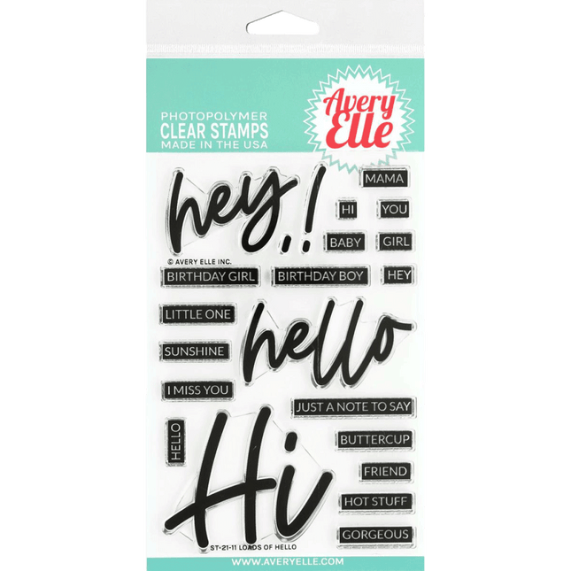 Loads of Hello Clear Photo Polymer stamps sold by RQC Supply Canada an arts and craft store located in Woodstock, Ontario