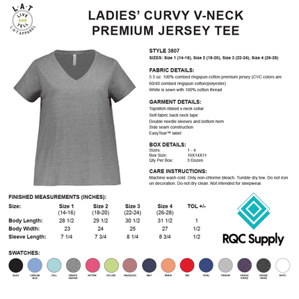 3807 LAT Ladies Curvy V-Neck Premium Jersey Tee