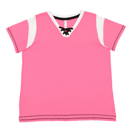 Hot Pink and Black Lace Up Plus Size Curvy Football Tshirt sold by Rqc Supply Canada