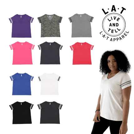 Ladies Curvy Plus Sized Football V Neck Cotton Tshirts sold by Rqc Supply Canada