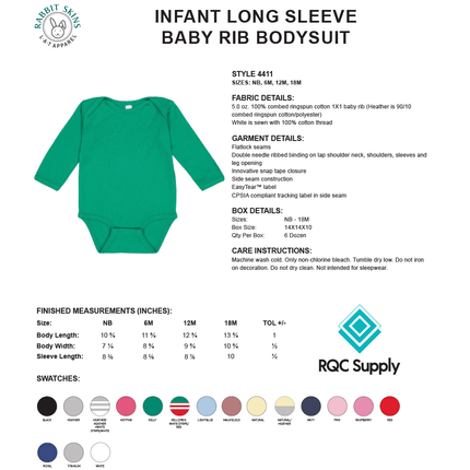 4411 Infant Baby Rib Long Sleeve Bodysuit - Rabbit Skins
