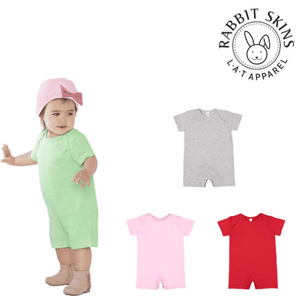 4486 Infant Rompers made by LAT Apparel under their Rabbit Skins brand, showing colours available for sale sold by RQC Supply Canada.