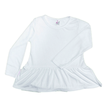 Get your toddler sublimation shirt, this 4588: Toddler Long Sleeve Peplum Top – White - Laughing Giraffe sold by RQC Supply Canada