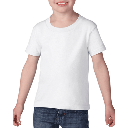 510P Heavy Cotton Toddler Short Sleeve T-Shirt by Gildan. Shown in White, sold by RQC Supply Canada.