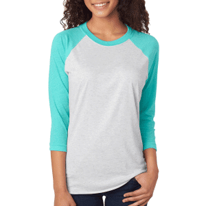 Tahiti Blue and Heather White Raglans for Adults sold by RQC Supply Canada