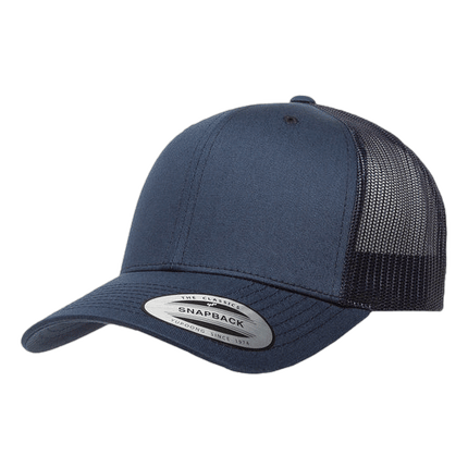  Yupoong Navy Blue 6 panel baseball trucker hat sold by RQC Supply Canada an arts and craft store located in Woodstock, Ontario