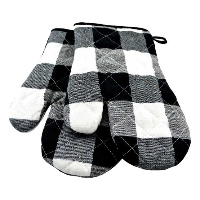 White and Black Buffalo Plaid Oven Mitts sold by RQC Supply Canada