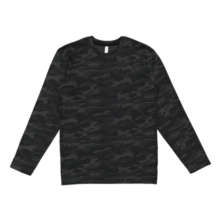 6918 Adult Fine Jersey Long Sleeve T-Shirt by LAT Apparel, shown in Storm Camo / Black. Sold by RQC Supply Canada.