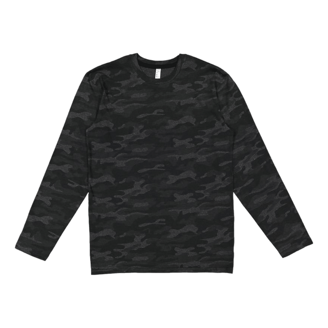 6918 Adult Fine Jersey Long Sleeve T-Shirt by LAT Apparel, shown in Storm Camo / Black. Sold by RQC Supply Canada.