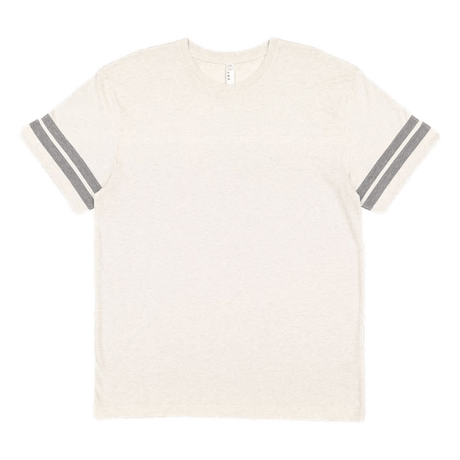6937 Men's Crewneck Football Short Sleeve T-Shirt by LAT Apparel, shown in Natural Heather and Granite Heather sold by RQC Supply Canada.