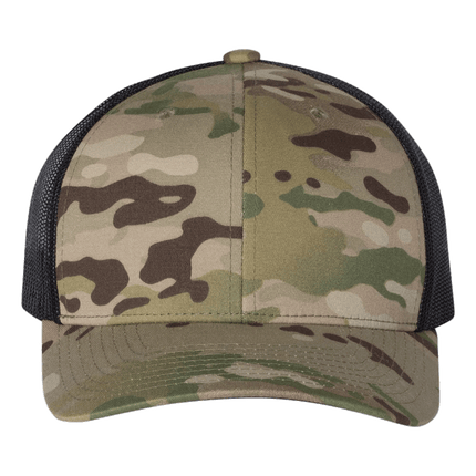 Yupoong Green Camo 6 panel baseball trucker hat sold by RQC Supply Canada an arts and craft store located in Woodstock, Ontario