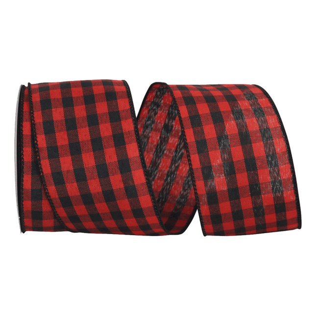 Red and Black Buffalo Plaid 2.5" wired ribbons sold by RQC Supply Canada located in Woodstock, Ontario