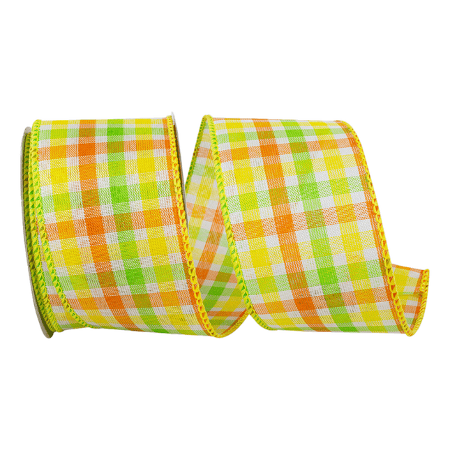 2.5" Yellow and Orange Plaid Wire Edge ribbons sold by RQC Supply Canada located in Woodstock, Ontario