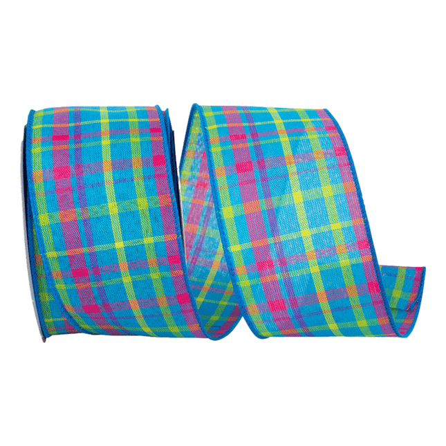 2.5" Teal and Pink Plaid Wired Ribbons sold by RQC Supply Canada an arts and craft store located in Woodstock, Ontario