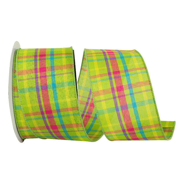 2.5" Lime Plaid Wired Ribbons sold by RQC Supply Canada an arts and craft store located in Woodstock, Ontario