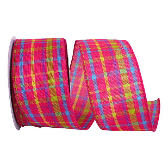 2.5" Fuchsia Pink Plaid Wired Ribbons sold by RQC Supply Canada an arts and craft store located in Woodstock, Ontario
