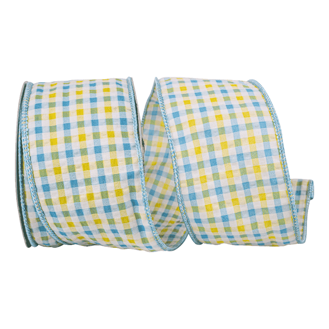 Light Blue and Yellow Plaid Cotton Wired Ribbons sold by RQC Supply Canada an arts and craft store located in Woodstock, Ontario