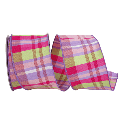 2.5" Pink and Purple Plaid wired ribbons sold by RQC Supply Canada  an arts and craft store located in Woodstock, Ontario