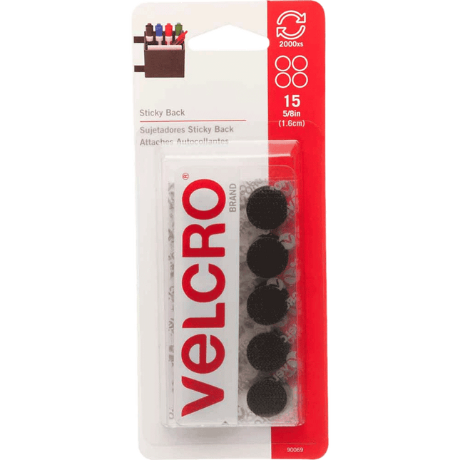 Velcro Sticky Back coins sold by RQC Supply Canada an arts and craft store located in Woodstock, Ontario showing black velcro