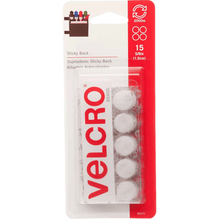 Velcro Sticky Back coins sold by RQC Supply Canada an arts and craft store located in Woodstock, Ontario showing white velcro 