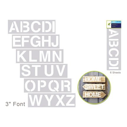 Alpha Numeric Symbol Stencils, shown in 3" Alphabet. Sold by RQC Supply Canada.