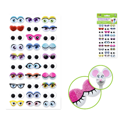 Animation Glitter & Googlies 30 Pairs Self-Stick Googly Eyes