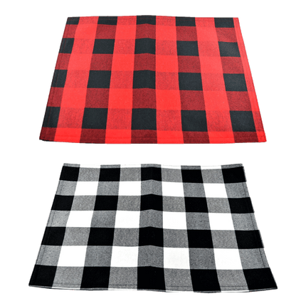 Buffalo Plaid Lumberjack Placemats, shown in all available colours. Sold by RQC Supply Canada.