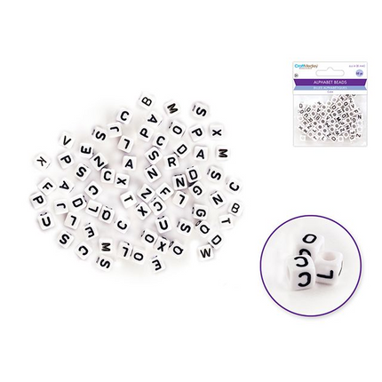 Black and White alphabet beads sold by RQC Supply Canada