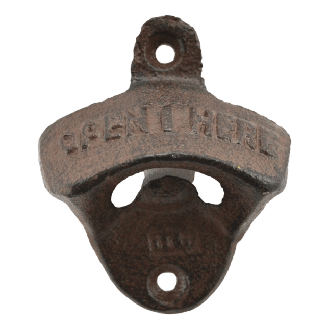 Brown Open Here Bottle Opener perfect for making that gift for the man in your life, sold at RQC Supply Canada.