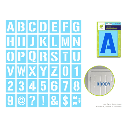Complete Letter Stencil Sets, shown in 4" size set, Sold by RQC Supply Canada.