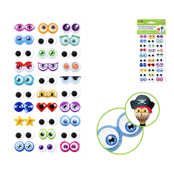 Animation Glitter & Googlies 30 Pairs Self-Stick Googly Eyes