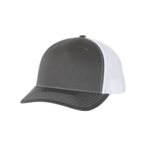 Charcoal grey and White 5 Panel Richardson Trucker Hat sold by RQC Supply Canada