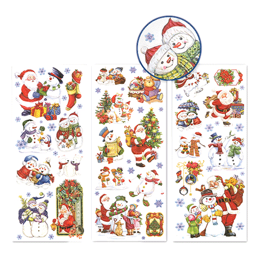 Christmas Holiday Stickers Santa and Snowman sold by RQC Supply Canada located in Woodstock, Ontario