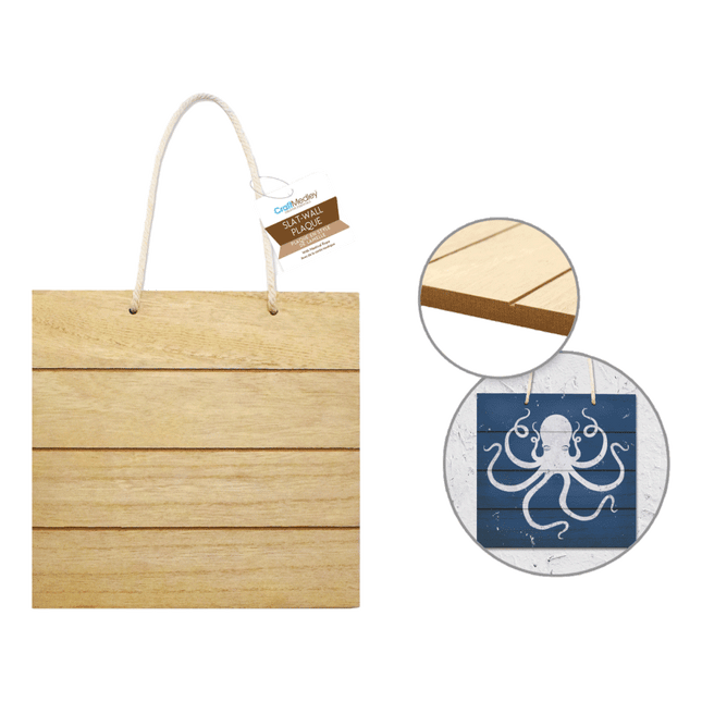 DIY Slat - Wall Hanger Plaques with Nautical Rope by Wood Craft, shown in square shape. Sold by RQC Supply Canada.