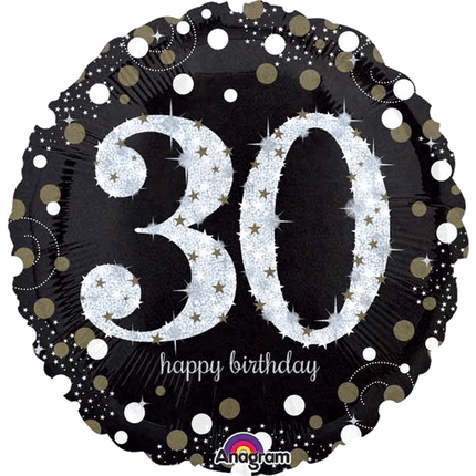 Sparkling Happy Birthday Foil 18" Balloons sold by RQC Supply located in Woodstock, Ontario Canada shown in 30th Birthday