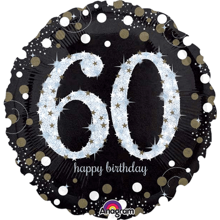 Sparkling Happy Birthday Foil 18" Balloons sold by RQC Supply located in Woodstock, Ontario Canada shown in 60th Birthday
