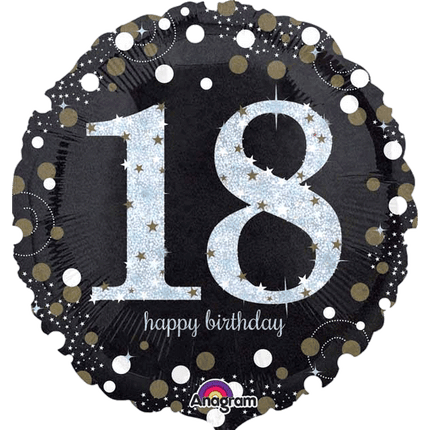 Sparkling Happy Birthday Foil 18" Balloons sold by RQC Supply located in Woodstock, Ontario Canada shown in 18th Birthday