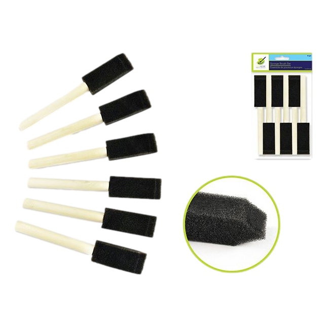 Sponge Brush 6 pk 1" with Wood Handle - Color Factory