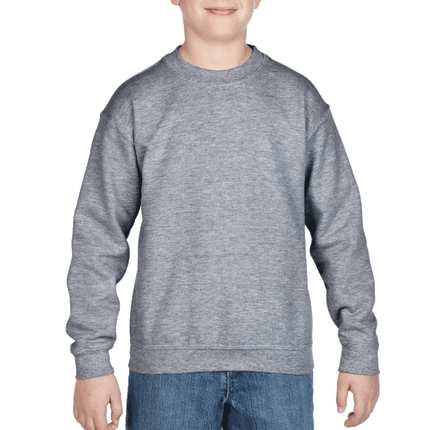 180B Youth Crew Neck Sweatshirt by Gildan. Shown in Graphite Heather Grey, sold by RQC Supply Canada.