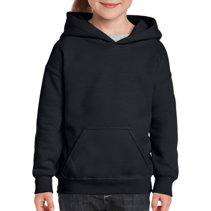 18500B Gildan Kids/Youth Hoodie. Shown in Black, sold by RQC Supply Canada.