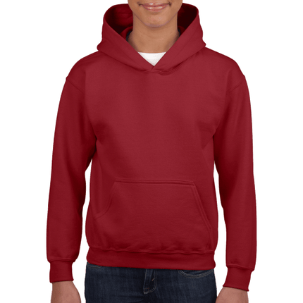 18500B Gildan Kids/Youth Hoodie. Shown in Cardinal Red, sold by RQC Supply Canada.