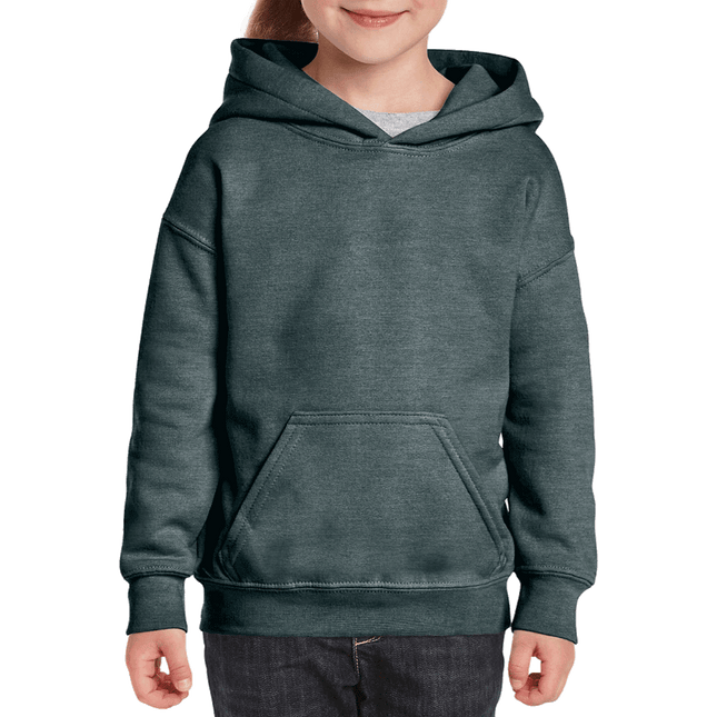 18500B Gildan Kids/Youth Hoodie. Shown in Dark Heather Grey, sold by RQC Supply Canada.