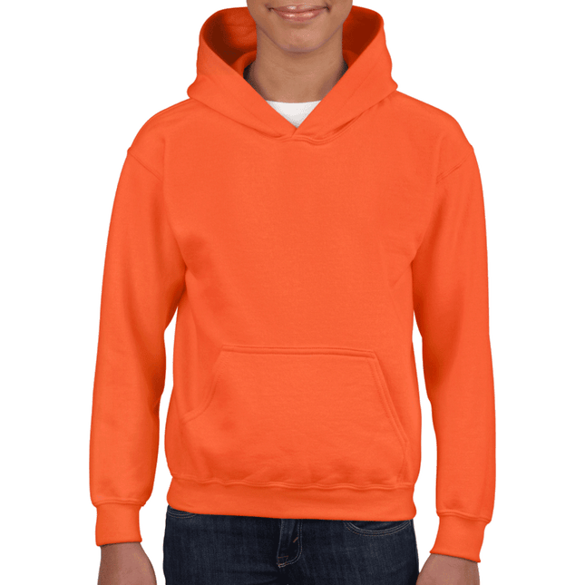 18500B Gildan Kids/Youth Hoodie. Shown in Orange, sold by RQC Supply Canada.